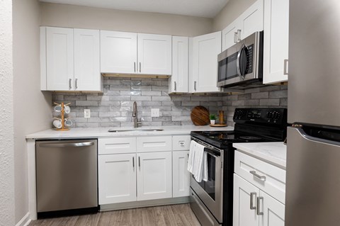 spacious kitchen with stainless steel appliances and white cabinets in northeast dc